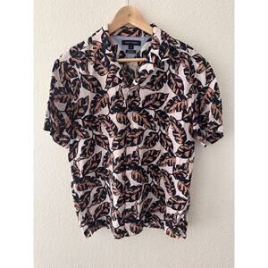 Tommy Hilfiger Hawaiian Shirt Mens M Floral Blue Orange Short Sleeve